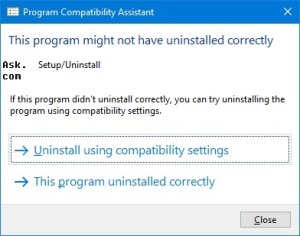 Program may not have uninstalled correctly